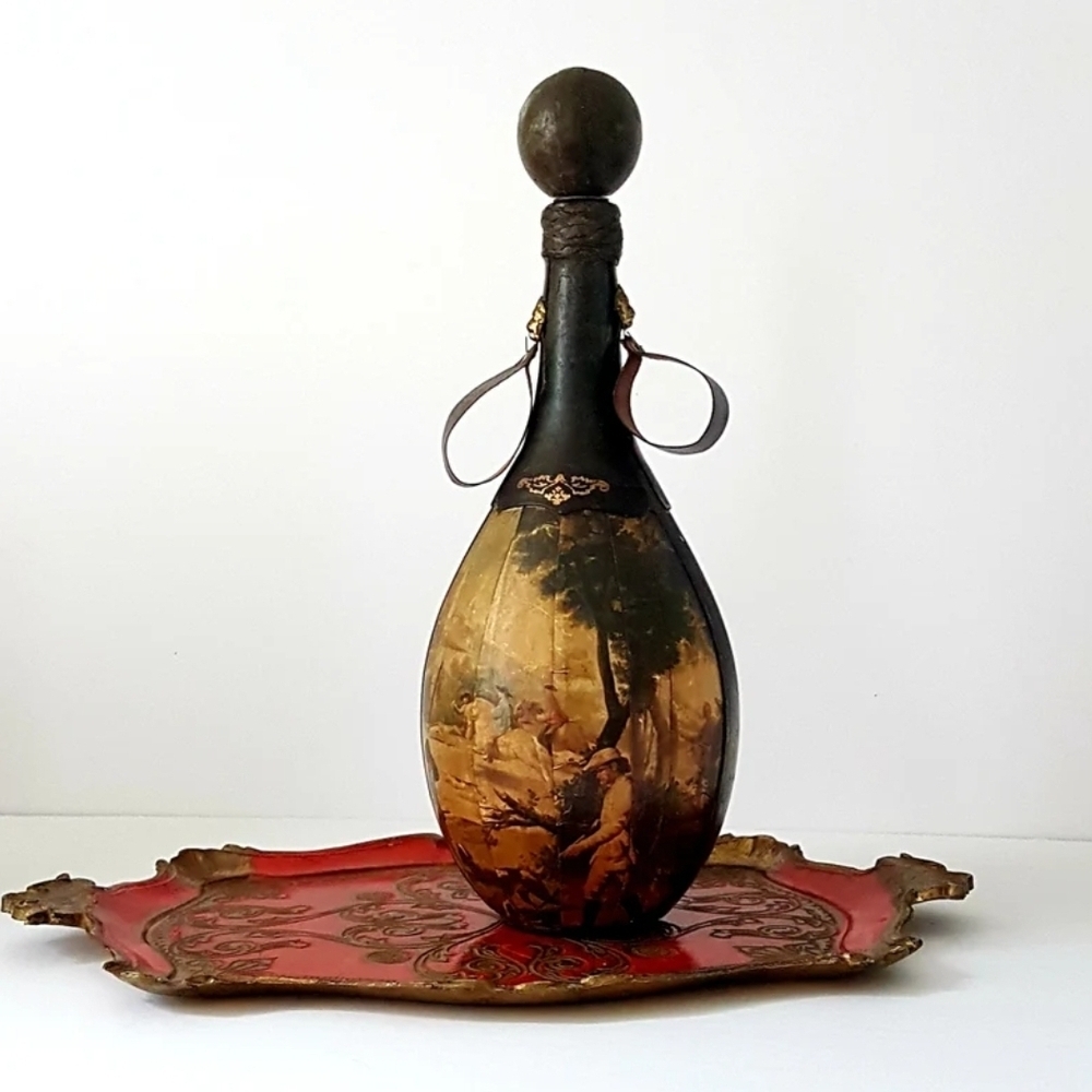 Vintage Rico Industries Italian Leather Wrapped Whiskey Decanter Bottle